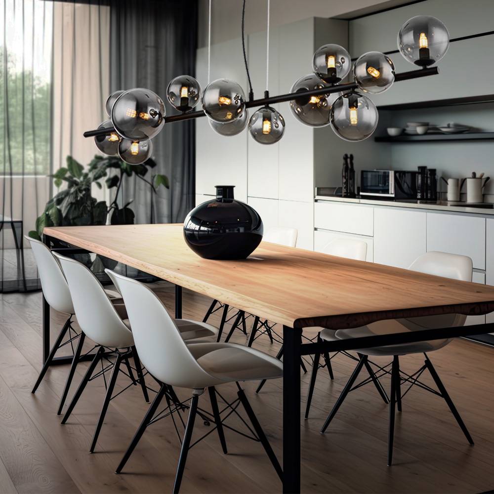 LED Pendelleuchte Esszimmerlampe Hängelampe Wohnzimmerleuchte, Metall schwarz Glas rauchfarben, Höhenverstellbar 13 Flammig G9, 3,5W 350lm 3000K war