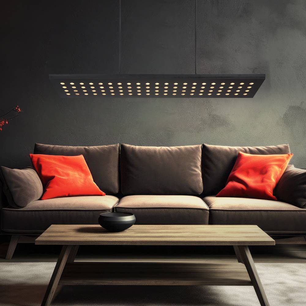 LED Hängeleuchte Pendelleuchte Esstischleuchte Wohnzimmerlampe, Metall schwarz Holz, 3 Stufen Dimmer Memoryfunktion, 40W 2000lm 3000K warmweiß, H 12