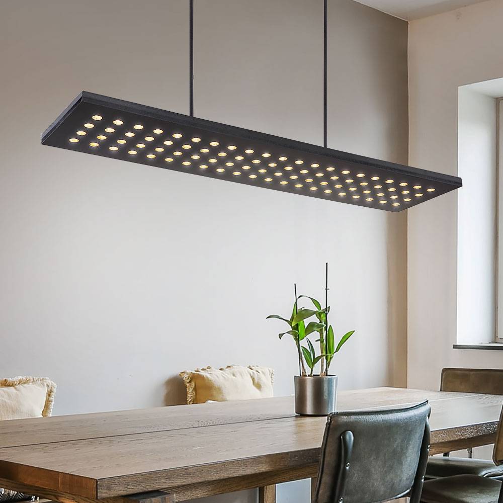 LED Hängeleuchte Pendelleuchte Esstischleuchte Wohnzimmerlampe, Metall schwarz Holz, 3 Stufen Dimmer Memoryfunktion, 40W 2000lm 3000K warmweiß, H 12