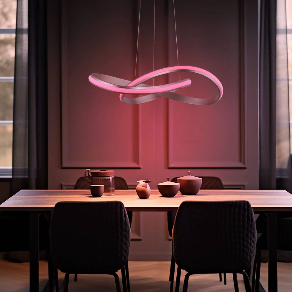 Pendelleuchte dimmbar mit Fernbedienung Hängelampe App RGB Farbwechsel, Metall, 1x 28W 1950lm warmweiß-kaltweiß, LxBxH 57x57x120 cm