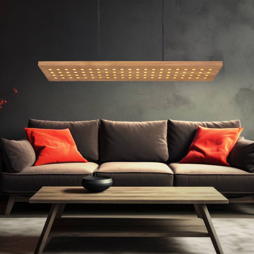 Hängeleuchte dimmbar Holz Holzleuchte hängend Esszimmerleuchte Küche, Metall, braun, LED 40W 2000Lm warmweiß, H 120 cm