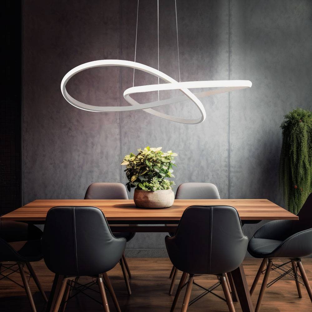 Pendelleuchte LED Esstischlampe weiß Wohnzimmerleuchte Hängelampe Designleuchte geschwungen, Aluminium, 20W 2540lm warmweiß, DxH 50x100 cm