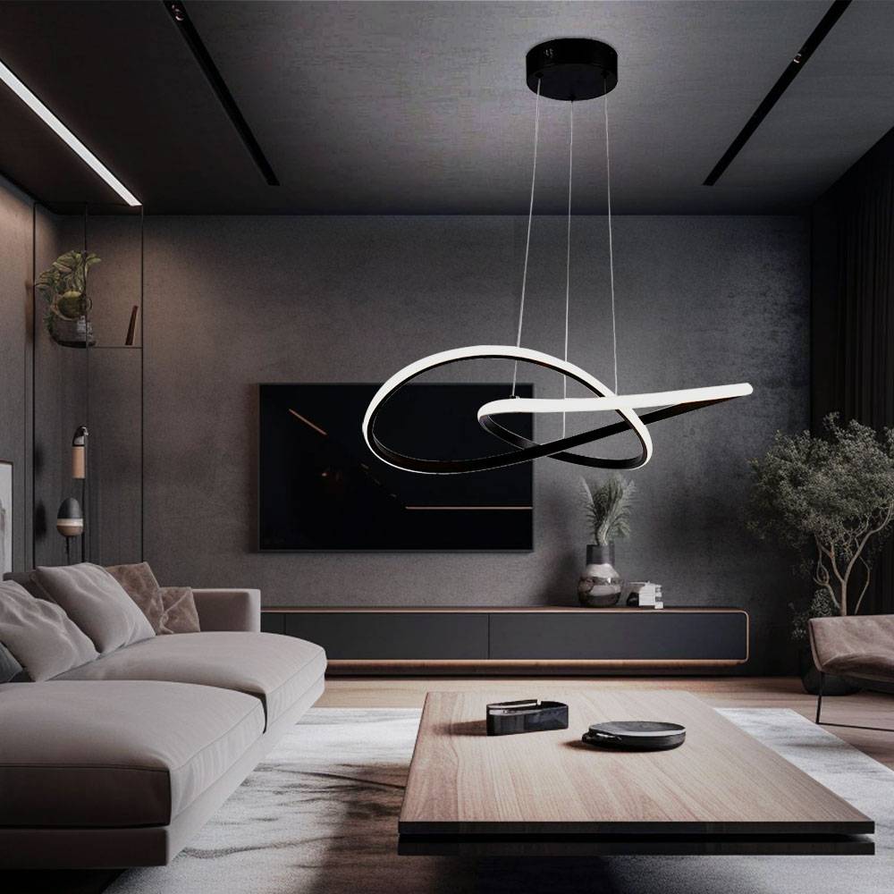 LED Hängeleuchte Designleuchte Esszimmerleuchte Pendellampe Deckenleuchte geschwungen, Aluminium schwarz Kunststoff, 20W 2540lm 3000K warmweiß, H 10