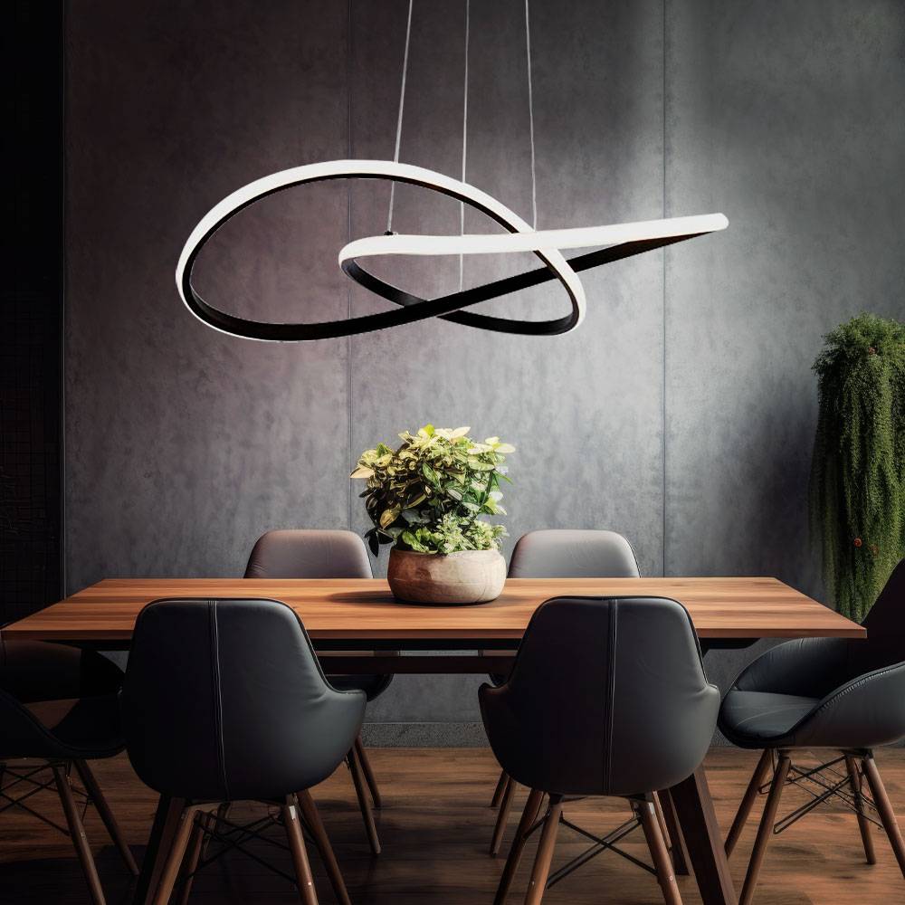 LED Hängeleuchte Designleuchte Esszimmerleuchte Pendellampe Deckenleuchte geschwungen, Aluminium schwarz Kunststoff, 20W 2540lm 3000K warmweiß, H 10