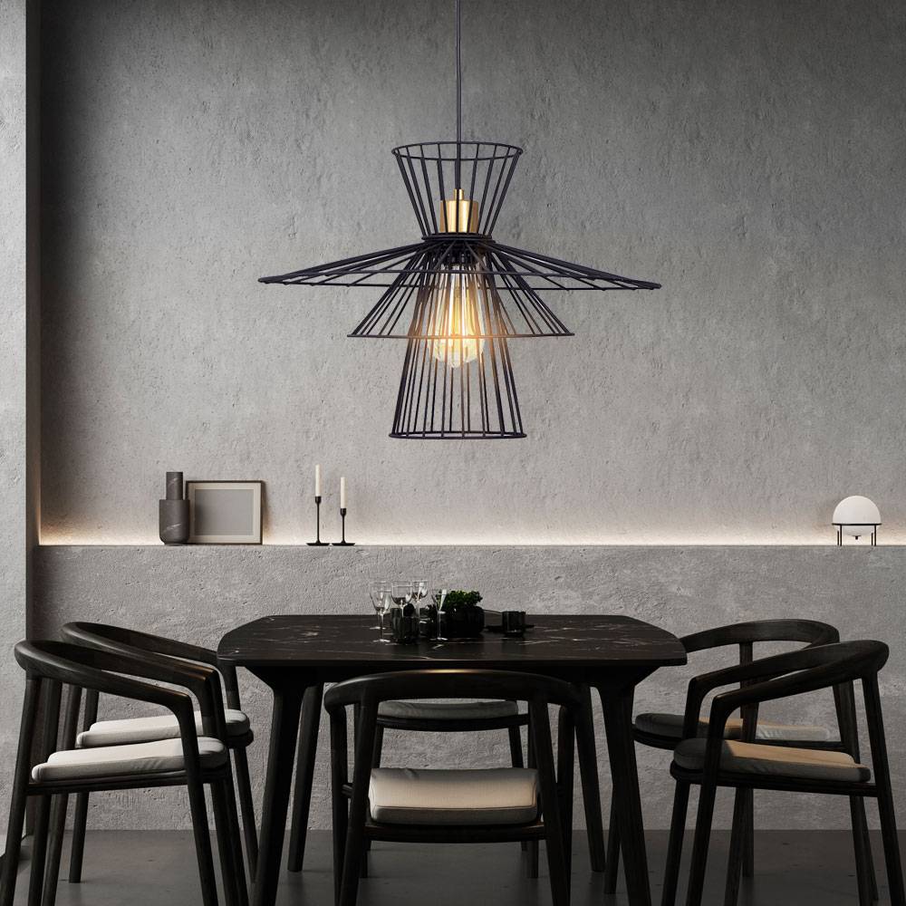 Hängelampe dimmbar mit Fernbedienung Esszimmerleuchte Retro Deckenleuchte hängend Käfig, RGB Farbwechsel, 8,5W 806lm warmweiß, DxH 45x150 cm