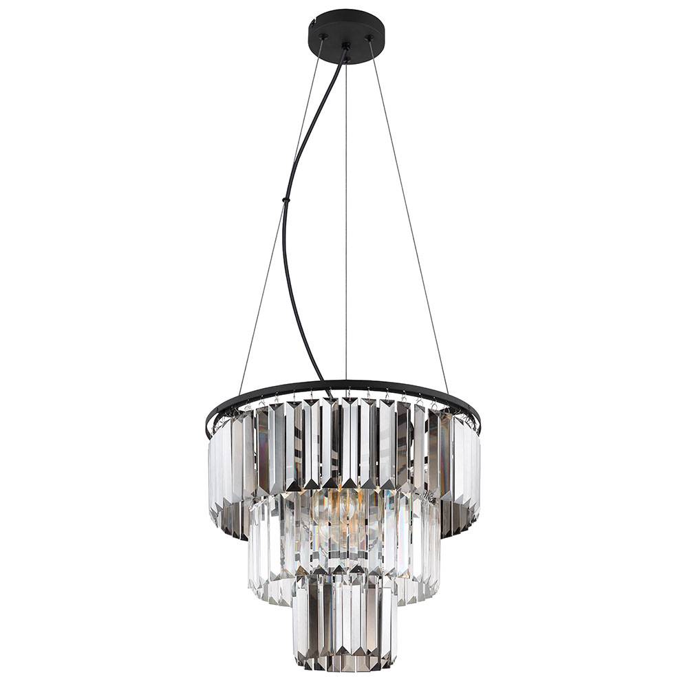 Kronleuchter Glaskristalle Hängelampe Kristall Pendelleuchte Esszimmerleuchte, rauch klar, Fernbedienung dimmbar, 3x RGB LED 8,5W 806Lm warmweiß, Dx