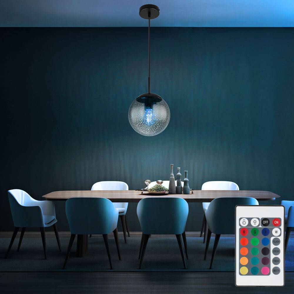 Hängeleuchte dimmbar mit Fernbedienung Pendelleuchte Esstisch Rauchglas Hängelampe Glas Retro, RGB Farbwechsel, Sternen-Effekt, 8,5W 806lm warmweiß