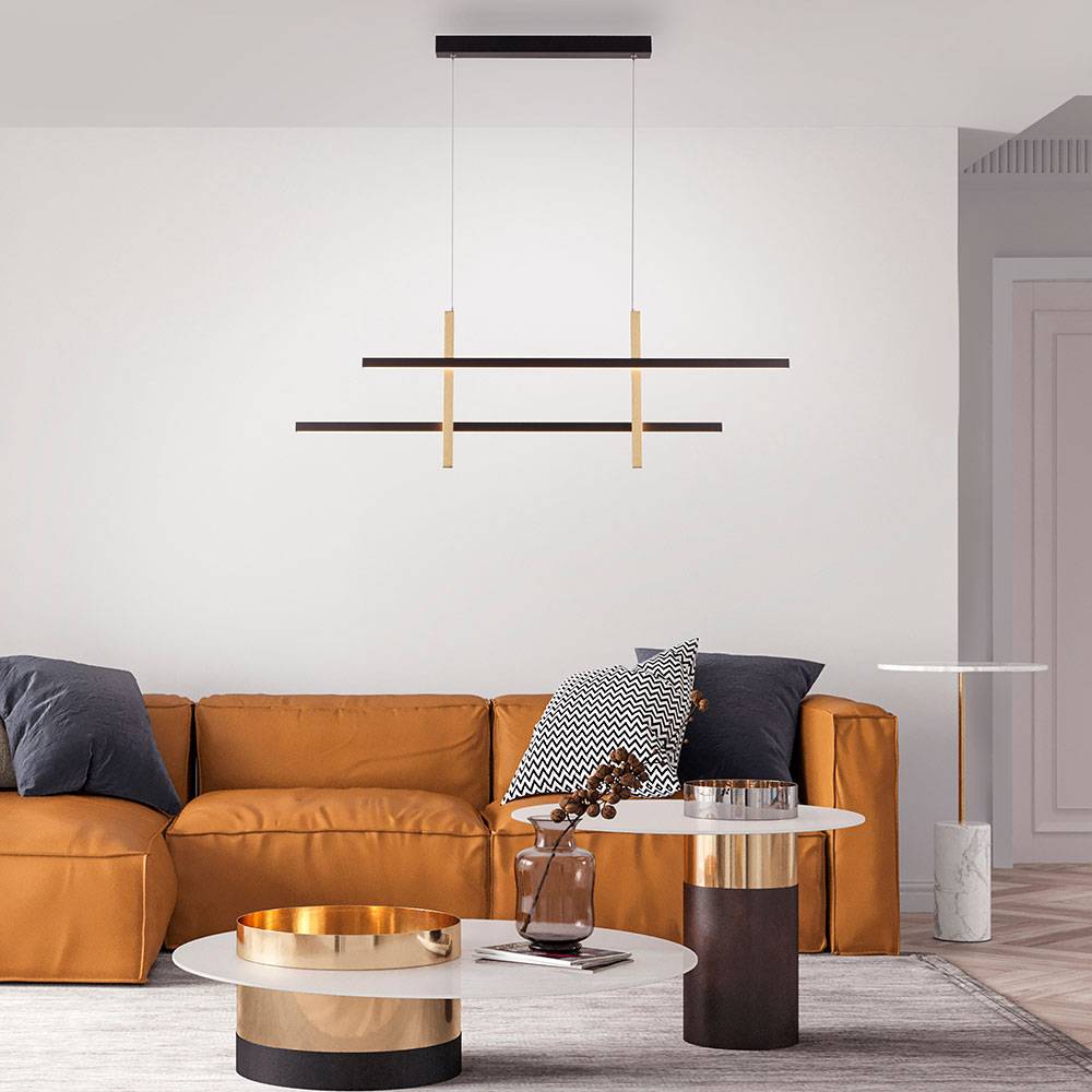 LED Pendellampe Hängeleuchte Wohnzimmerleuchte Deckenlampe Esszimmerleuchte, Metall Alu Kunststoff schwarz gold, Simply dimm Memory, 9,5W 1100Lm