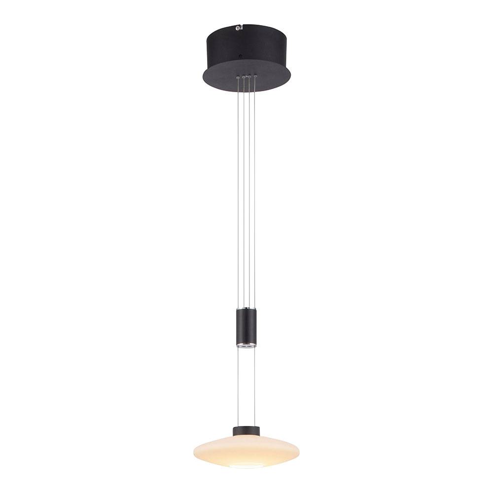 Pendelleuchte Zugpendel höhenverstellbar schwarz Esstischlampe Hängeleuchte 1 flammig LED dimmbar, Metall Glas, 1x LED 1x 9,5 Watt warmweiß, DxH 23