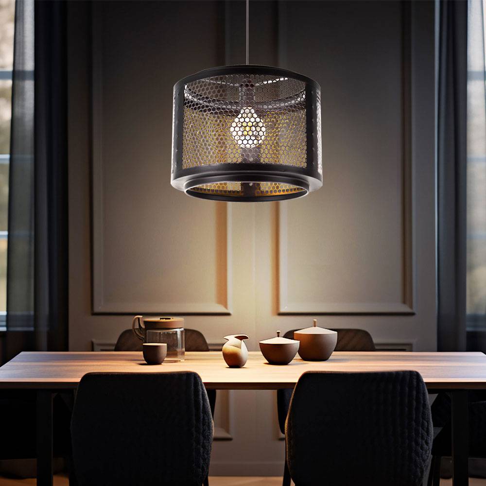 Smart LED Pendelleuchte dimmbar Hängelampe Wohnzimmerleuchte Retro Esstischlampe, RGB Farbwechsel, App-/Sprachsteuerung, schwarz gold, 8,5W 806lm wa