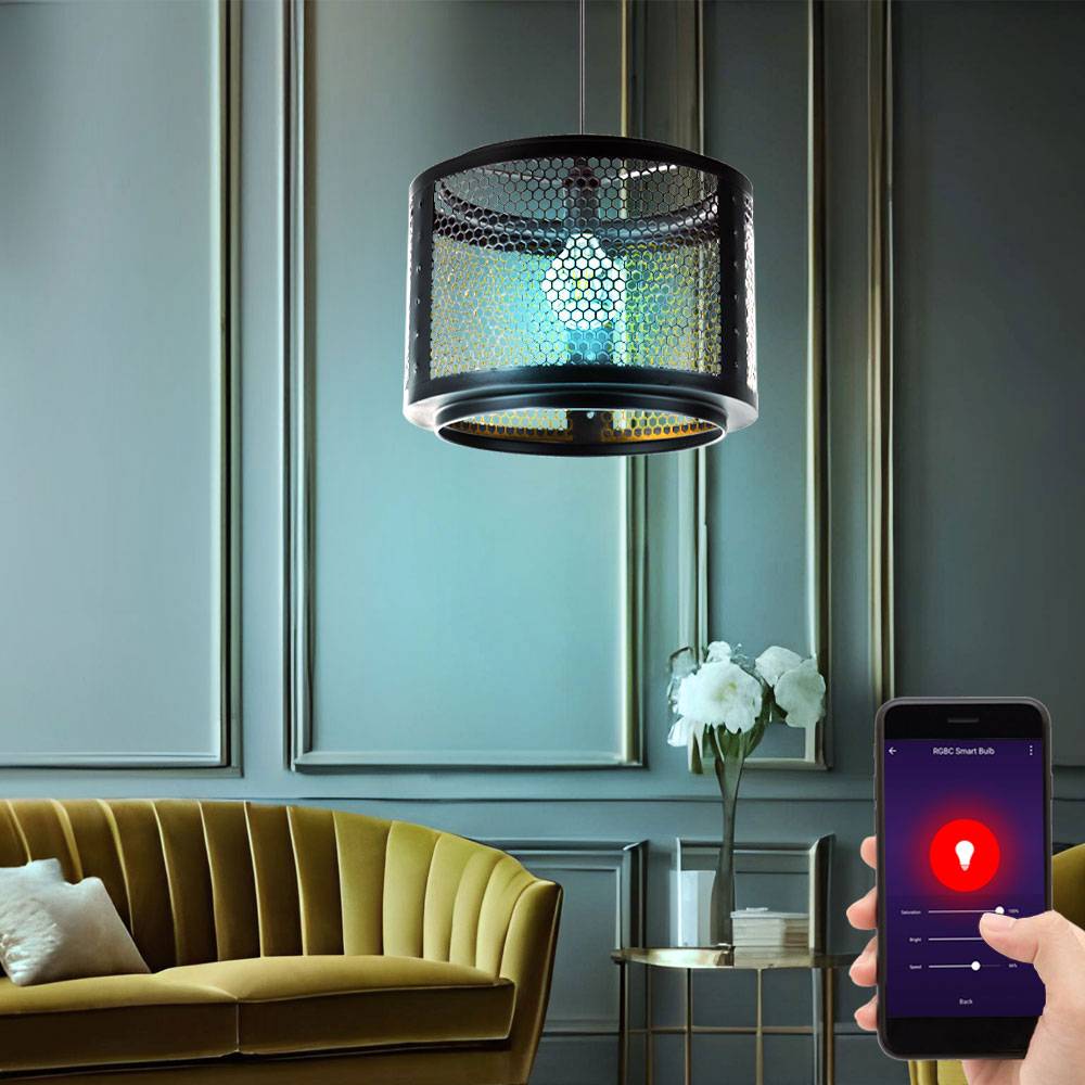 Smart LED Pendelleuchte dimmbar Hängelampe Wohnzimmerleuchte Retro Esstischlampe, RGB Farbwechsel, App-/Sprachsteuerung, schwarz gold, 8,5W 806lm wa