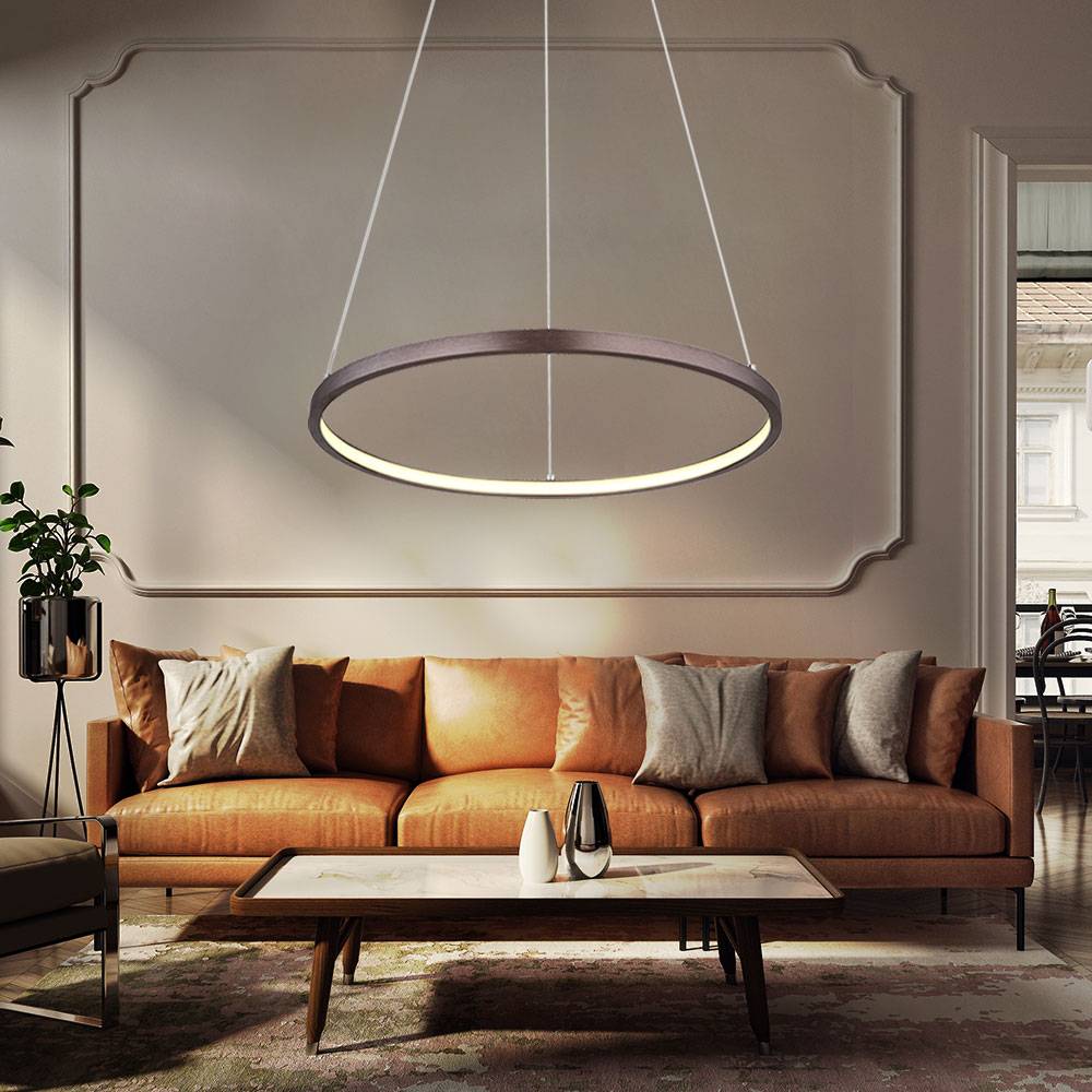 Hängeleuchte Pendellampe Deckenleuchte Esszimmerlampe Wohnzimmerlampe, Metall kaffeefarben Kunststoff opal, Höhenverstellbar, 1x LED 19W 980Lm 3000K