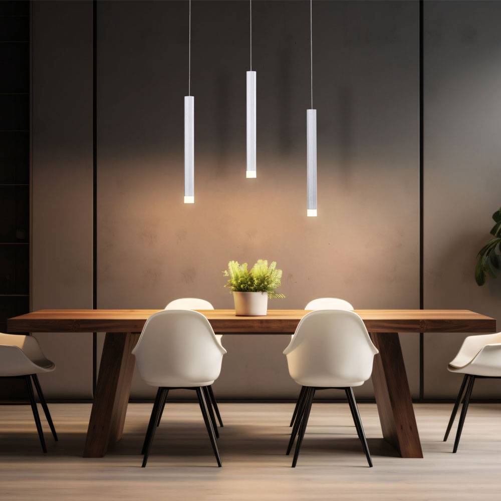 Pendellampe Hängeleuchte Esszimmerlampe Wohnzimmerleuchte Deckenlampe, Aluminium Silber, 1x LED 18W 1000Lm 3000K warmweiß, H 120 cm