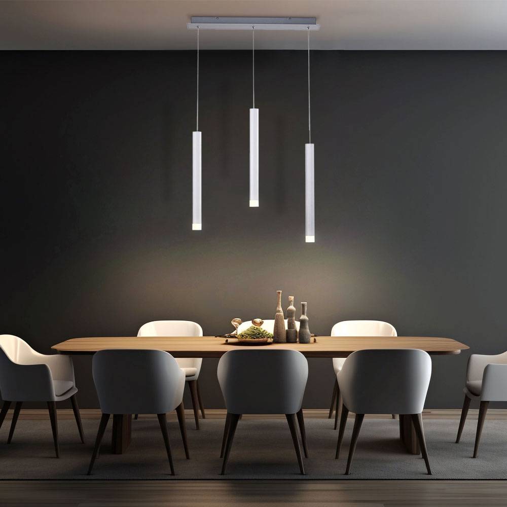 Pendellampe Hängeleuchte Esszimmerlampe Wohnzimmerleuchte Deckenlampe, Aluminium Silber, 1x LED 18W 1000Lm 3000K warmweiß, H 120 cm