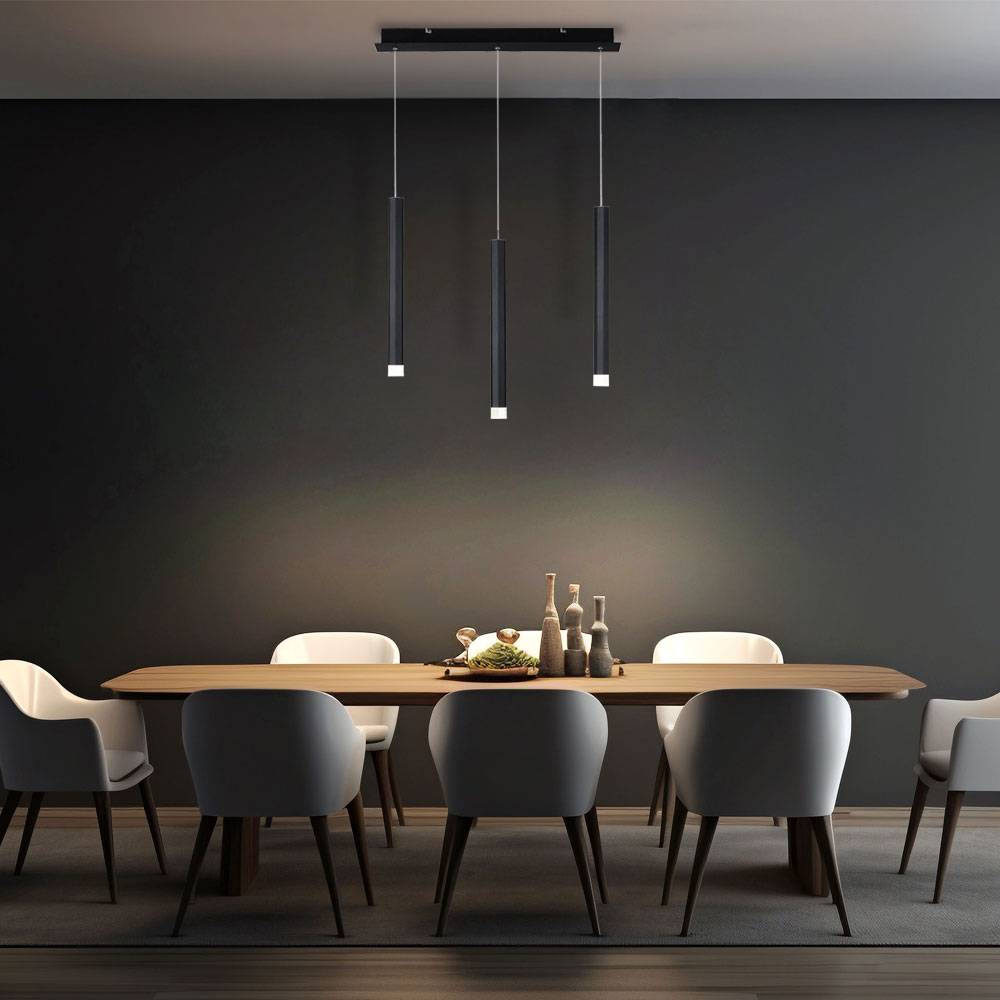 LED Pendelleuchte Hängelampe Deckenleuchte Wohnzimmerlampe Esszimmerleuchte, Metall Alu schwarz, 18 W 1000Lm warmweiß 3000K, H 120 cm