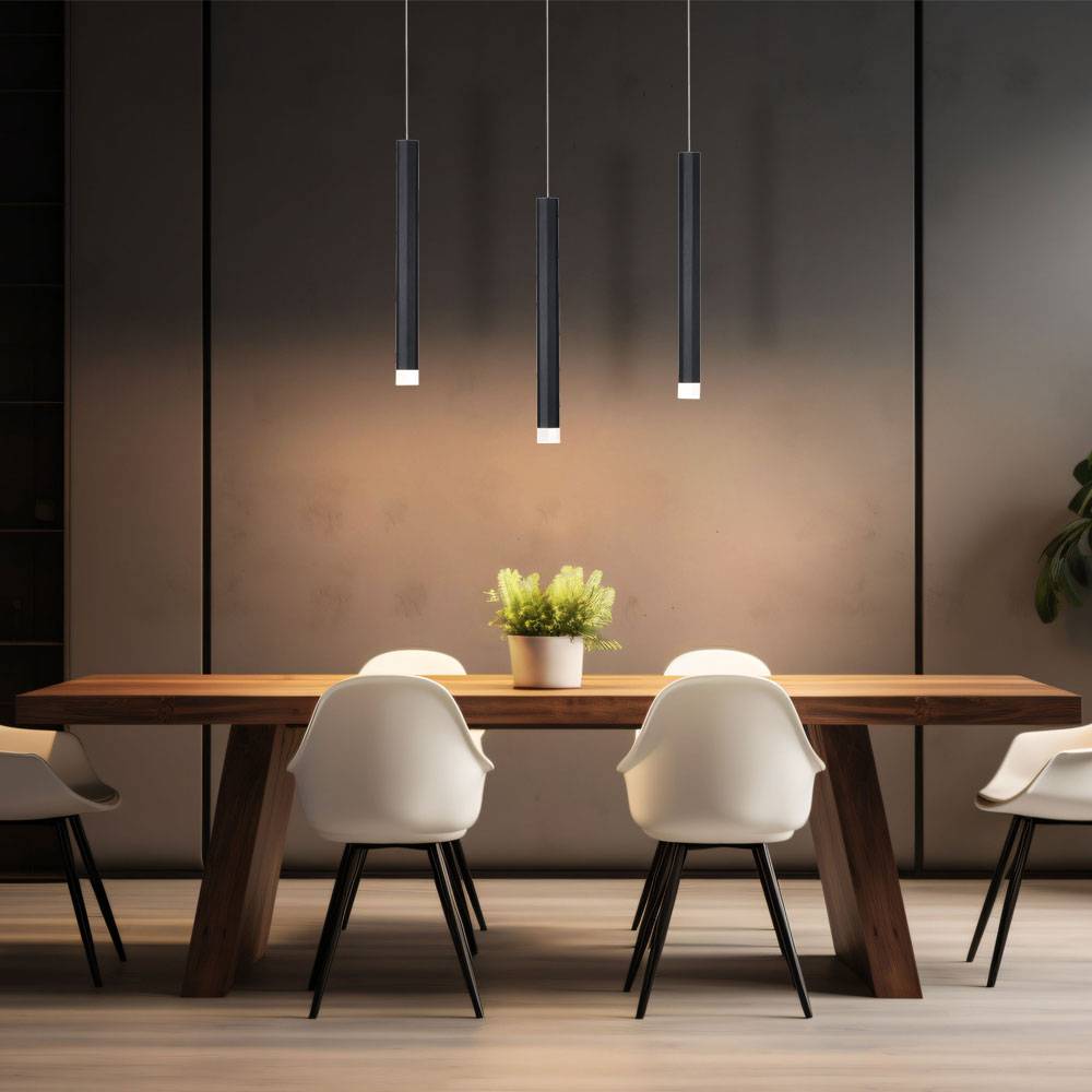 LED Pendelleuchte Hängelampe Deckenleuchte Wohnzimmerlampe Esszimmerleuchte, Metall Alu schwarz, 18 W 1000Lm warmweiß 3000K, H 120 cm