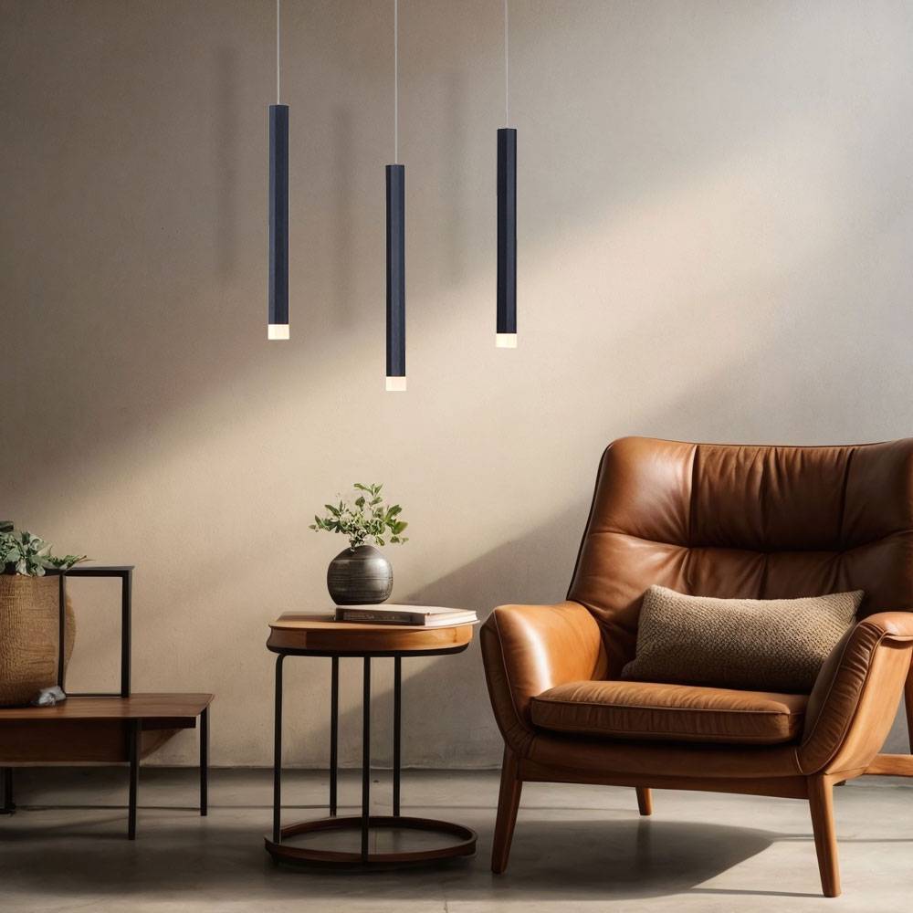 LED Pendelleuchte Hängelampe Deckenleuchte Wohnzimmerlampe Esszimmerleuchte, Metall Alu schwarz, 18 W 1000Lm warmweiß 3000K, H 120 cm