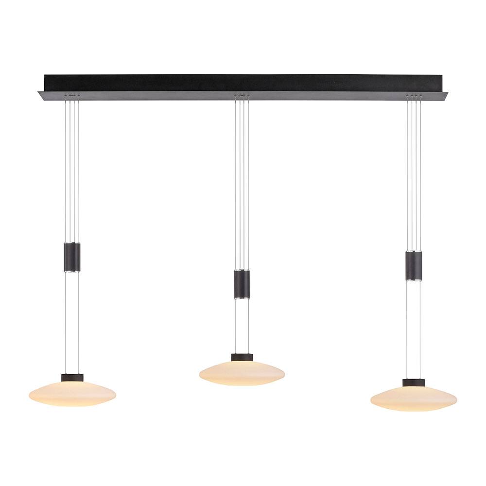 LED Pendelleuchte Hängelampe Wohnzimmerleuchte Esszimmerlampe Deckenleuchte, Metall schwarz Glas, dimmbar höhenverstellbar 3 Flammig, 26W 1800Lm 300