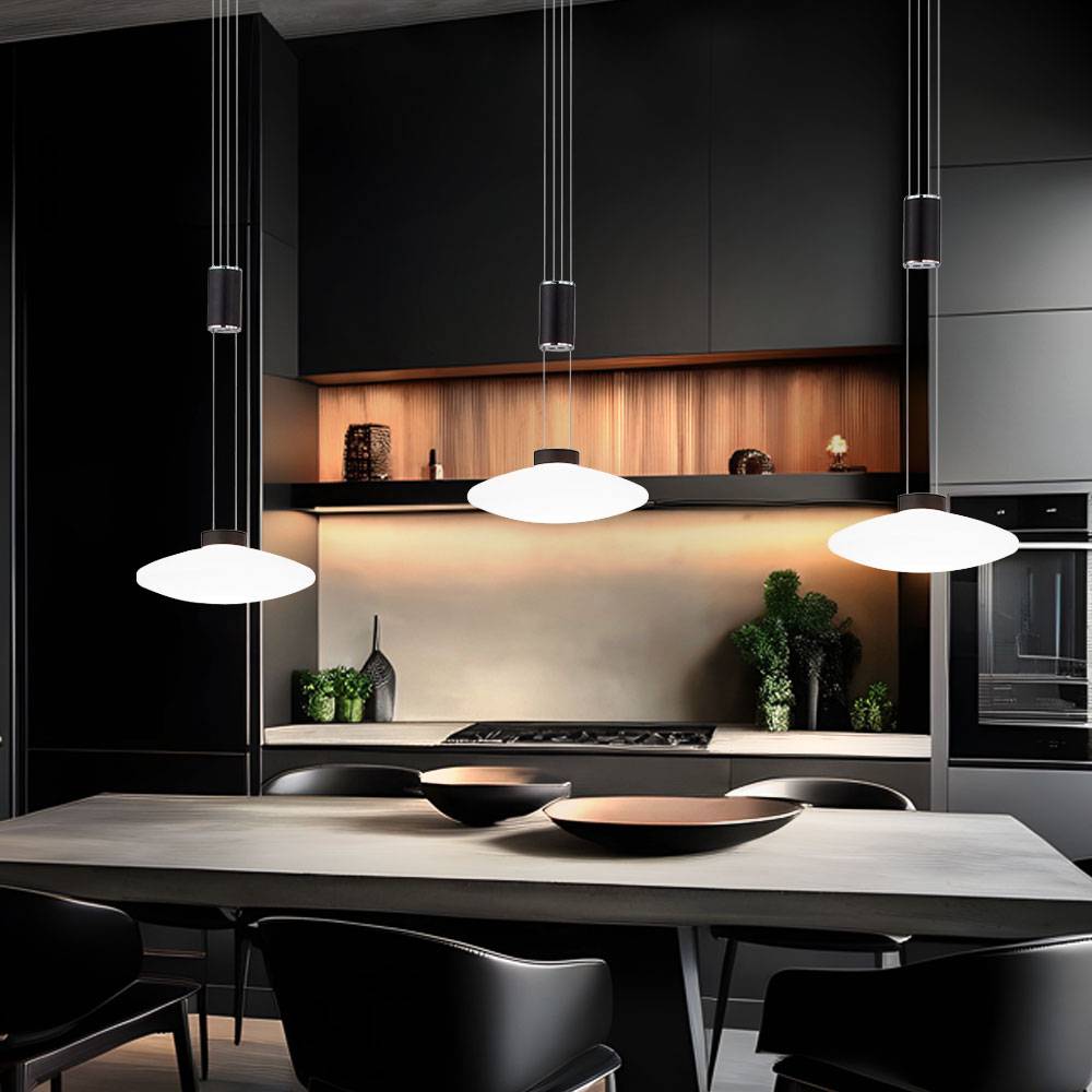 LED Pendelleuchte Hängelampe Wohnzimmerleuchte Esszimmerlampe Deckenleuchte, Metall schwarz Glas, dimmbar höhenverstellbar 3 Flammig, 26W 1800Lm 300