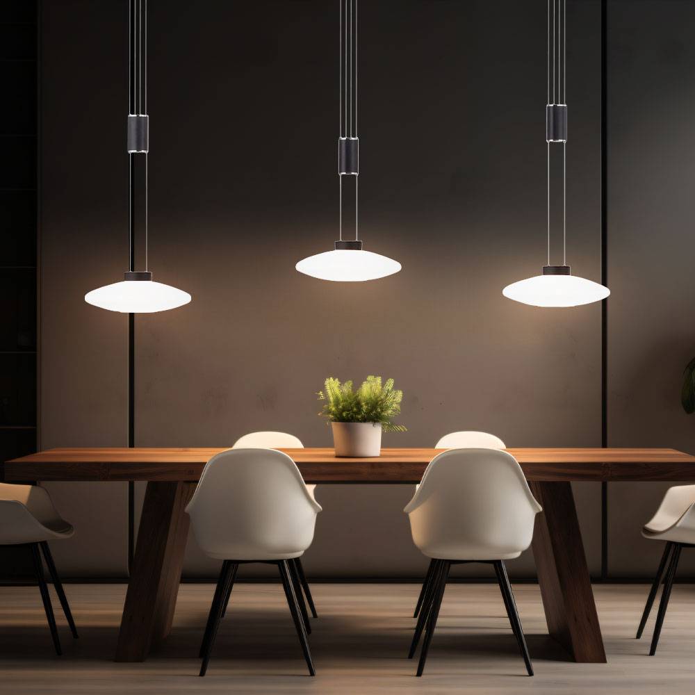 LED Pendelleuchte Hängelampe Wohnzimmerleuchte Esszimmerlampe Deckenleuchte, Metall schwarz Glas, dimmbar höhenverstellbar 3 Flammig, 26W 1800Lm 300