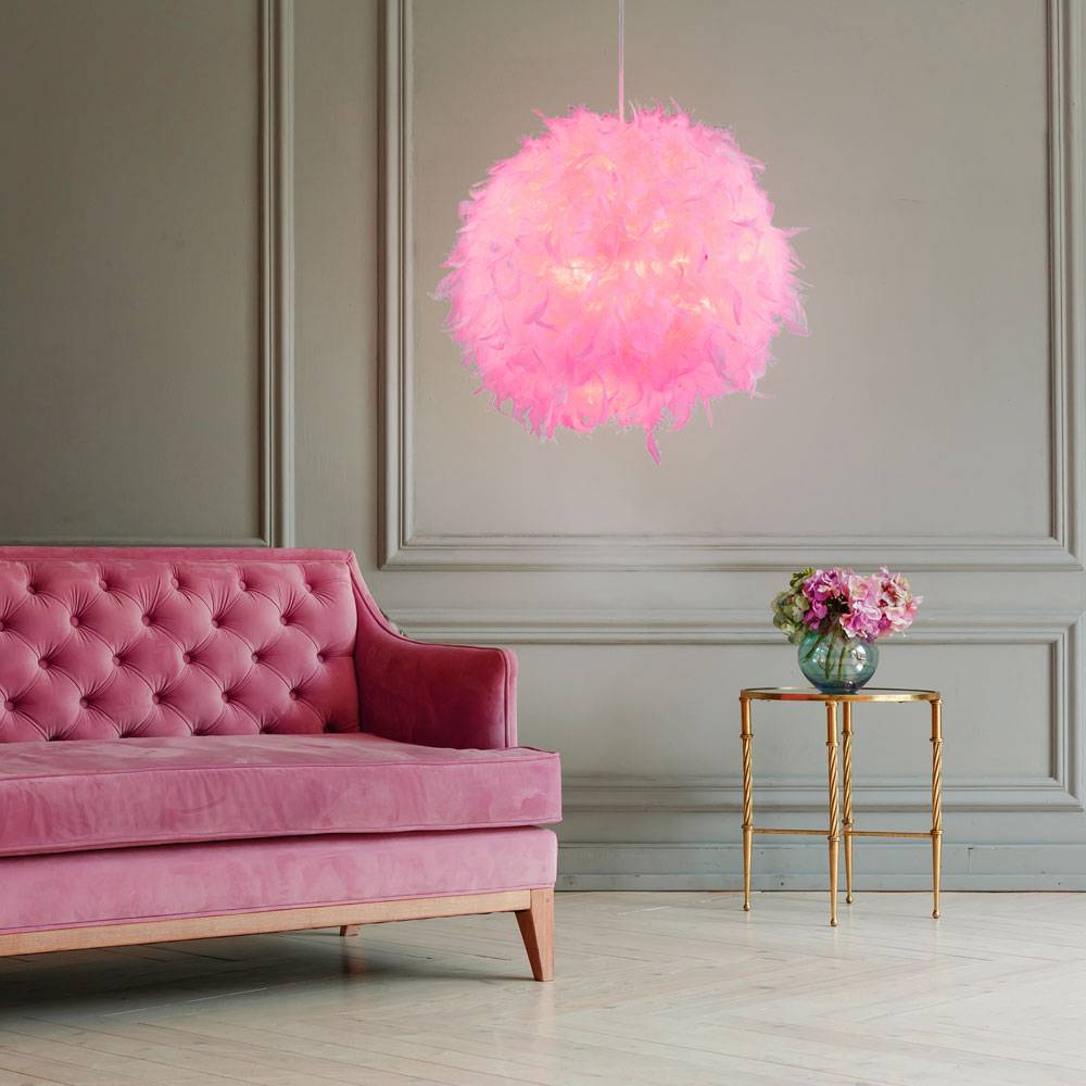 Smart LED Hängeleuchte dimmbar Federn Kugelleuchte Federlampe pink Kinderzimmerleuchte hängend, RGB Farbwechsel, Textil Metall, 8,5W 806lm warmweiß