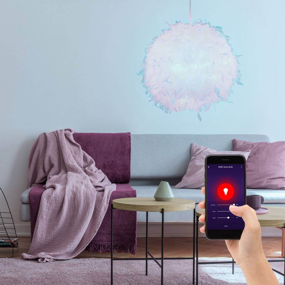 Smart LED Hängeleuchte dimmbar Federn Kugelleuchte Federlampe pink Kinderzimmerleuchte hängend, RGB Farbwechsel, Textil Metall, 8,5W 806lm warmweiß