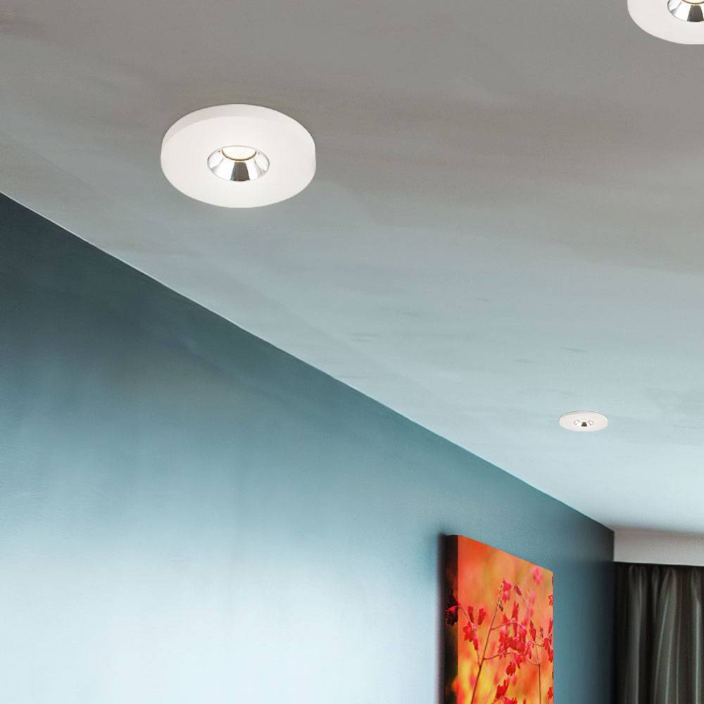 Einbaustrahler Gips weiß Einbauleuchte Küchenlampe Deckenleuchte Einbaulampe, Chrom, LED 4,2W 200Lm warmweiß, DxH 9x6 cm, 2er Set