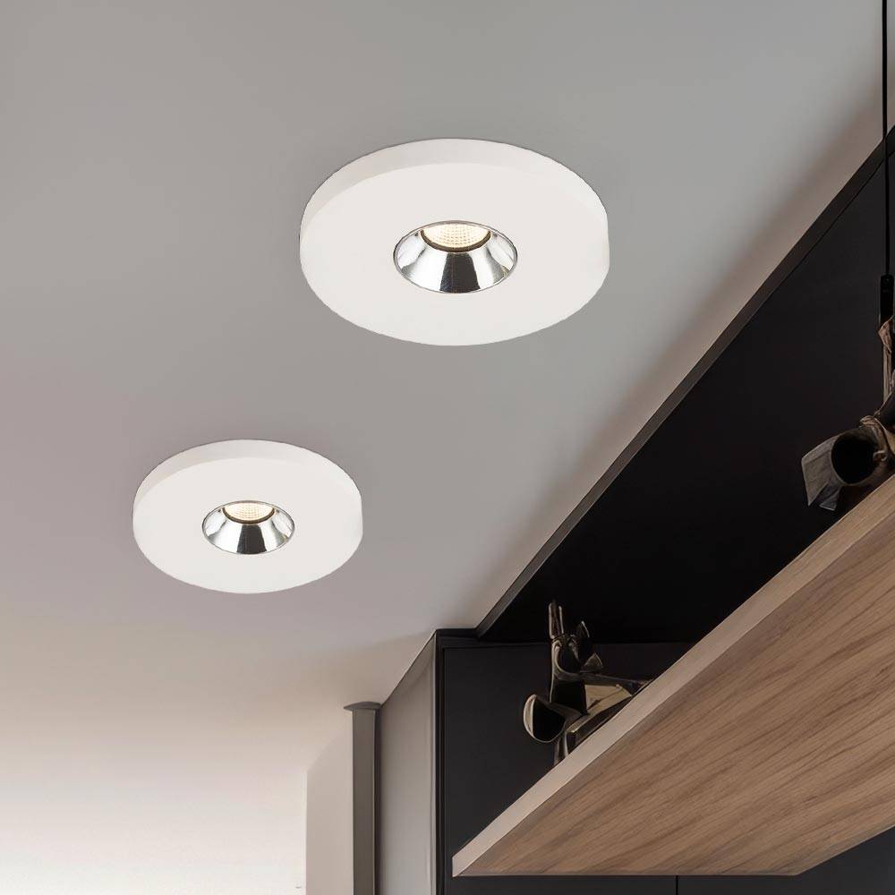 Einbaustrahler Gips weiß Einbauleuchte Küchenlampe Deckenleuchte Einbaulampe, Chrom, LED 4,2W 200Lm warmweiß, DxH 9x6 cm, 2er Set