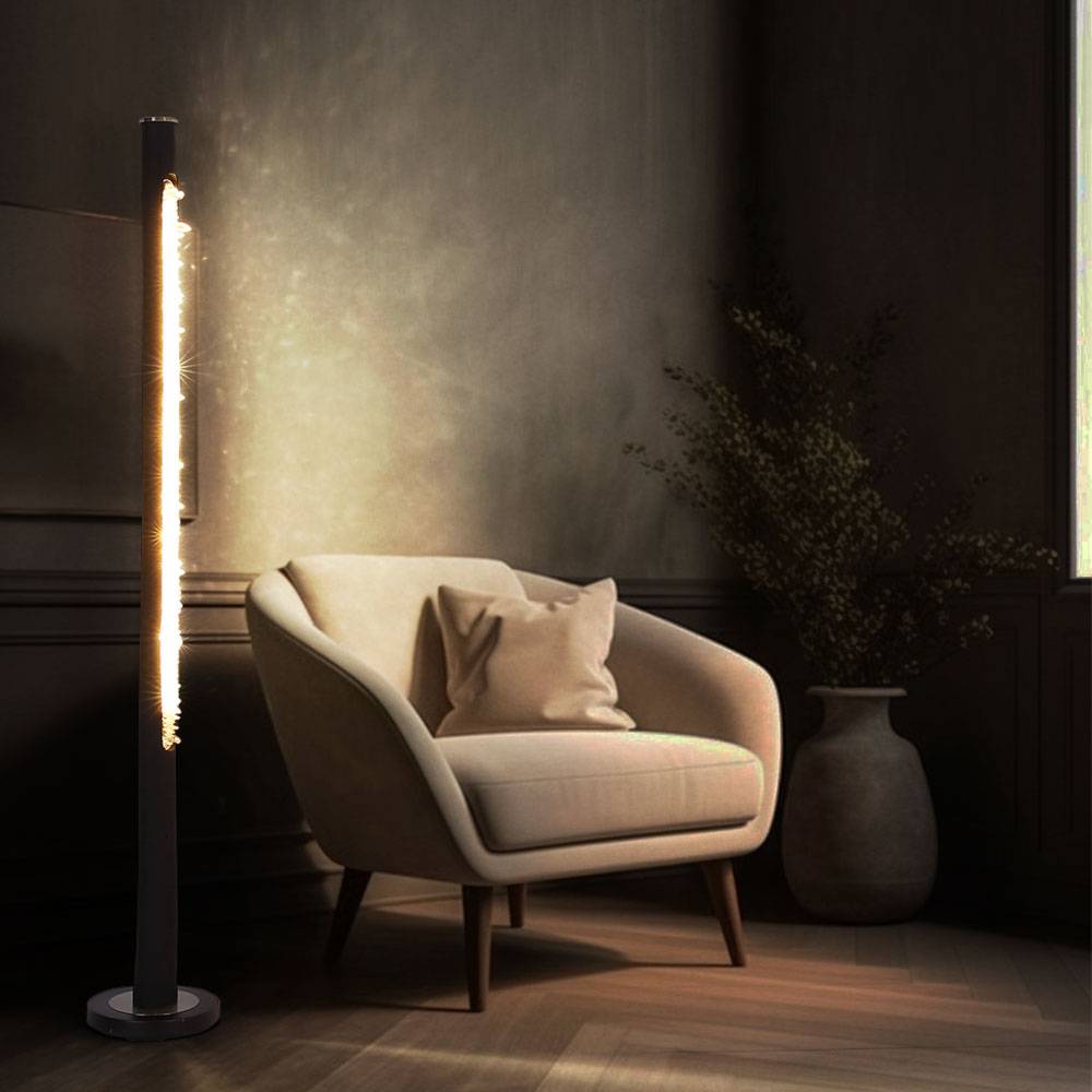 Stehleuchte Standlampe LED Standleuchte Kristalle Wohnzimmer Holz dimmbar, Metall, 15W 980lm warmweiß, DxH 23x151 cm