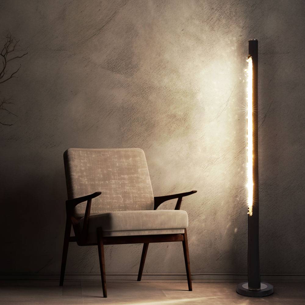 Stehleuchte Standlampe LED Standleuchte Kristalle Wohnzimmer Holz dimmbar, Metall, 15W 980lm warmweiß, DxH 23x151 cm