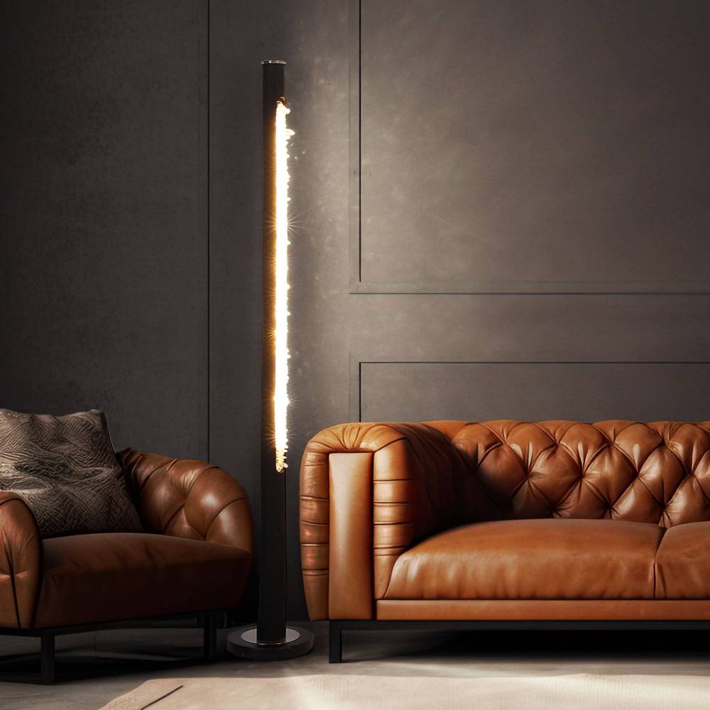 Standlampe Stehleuchte LED Standleuchte Kristalle Wohnzimmer Holz dimmbar, Metall, 15W 980lm warmweiß, DxH 23x151 cm