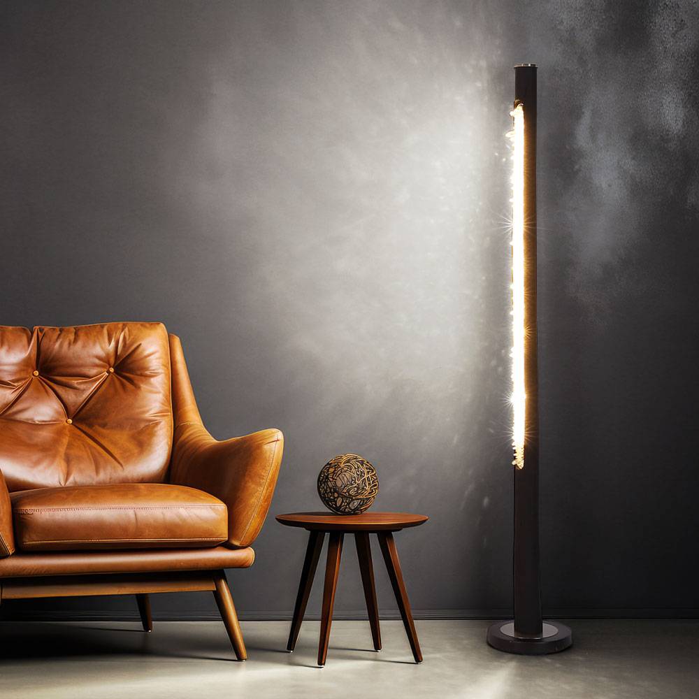 Stehleuchte Standlampe LED Standleuchte Kristalle Wohnzimmer Holz dimmbar, Metall, 15W 980lm warmweiß, DxH 23x151 cm