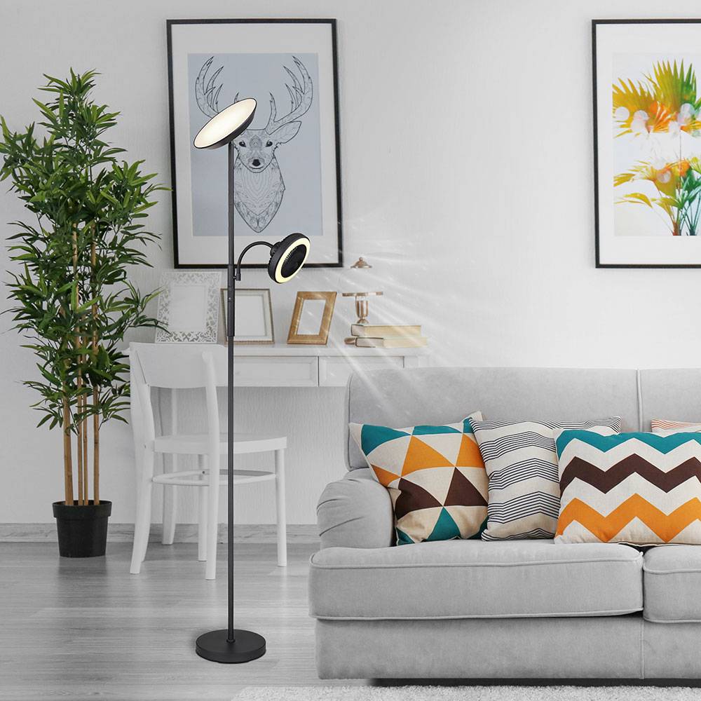 LED Stehleuchte Deckenfluter Standlampe Wohnzimmerlampe, Metall Kunststoff Chrom schwarz, Touchdimmer dimmbar Ventilator, 20W 850lm 2700K, 4000K