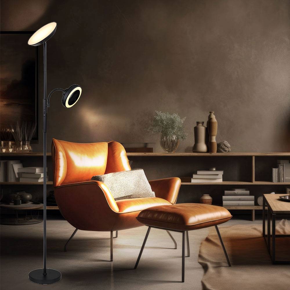 LED Stehleuchte Deckenfluter Standlampe Wohnzimmerlampe, Metall Kunststoff Chrom schwarz, Touchdimmer dimmbar Ventilator, 20W 850lm 2700K, 4000K