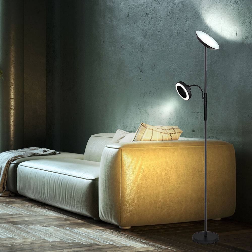 LED Stehleuchte Deckenfluter Standlampe Wohnzimmerlampe, Metall Kunststoff Chrom schwarz, Touchdimmer dimmbar Ventilator, 20W 850lm 2700K, 4000K