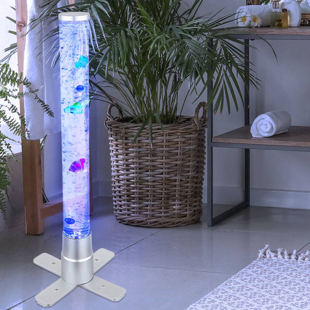 Wassersäule Farbwechsel Sprudelsäule Wohnzimmer, Dekoration Säle, LED RGB inkl. 3 Fische und 2 Kugeln LxBxH 24,6x24,6x61,1cm