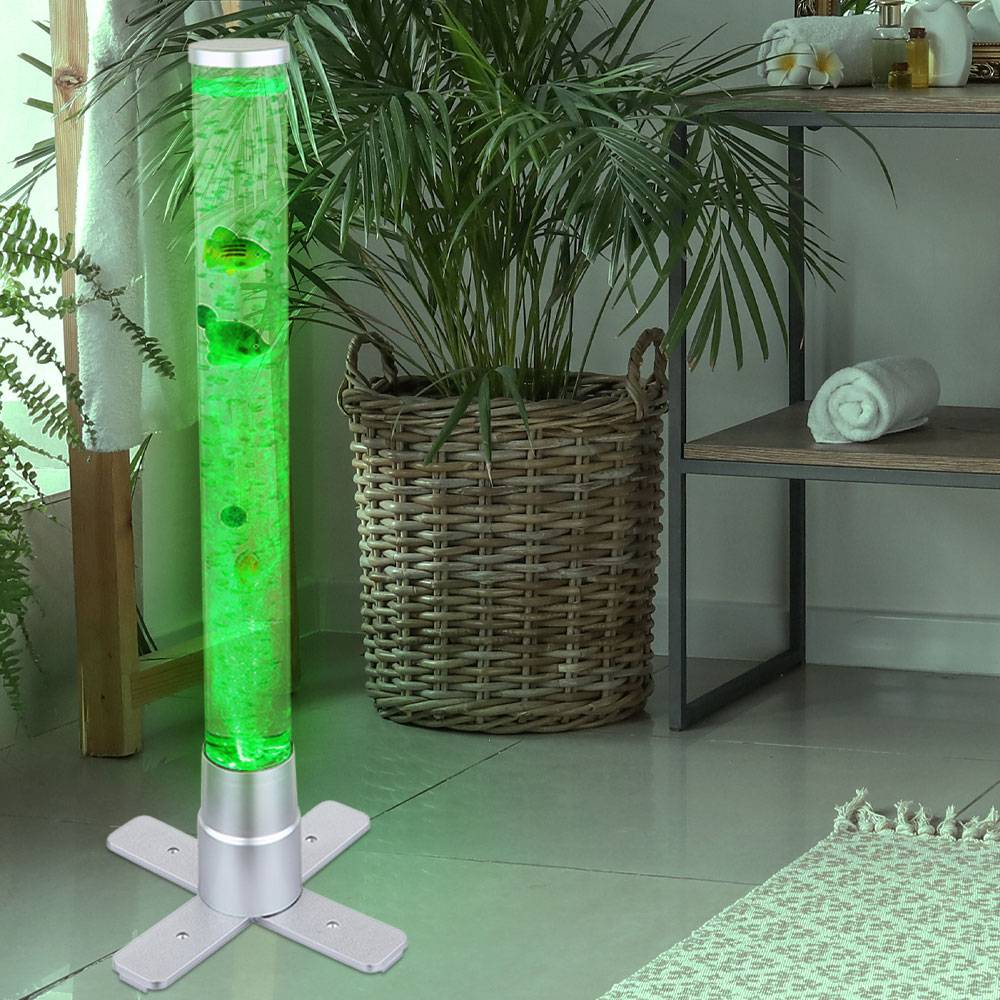Wassersäule Farbwechsel Sprudelsäule Wohnzimmer, Dekoration Säle, LED RGB inkl. 3 Fische und 2 Kugeln LxBxH 24,6x24,6x61,1cm