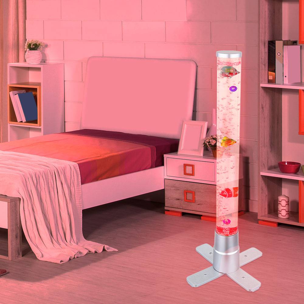 Wassersäule Farbwechsel Sprudelsäule Wohnzimmer, Dekoration Säle, LED RGB inkl. 3 Fische und 2 Kugeln LxBxH 24,6x24,6x61,1cm