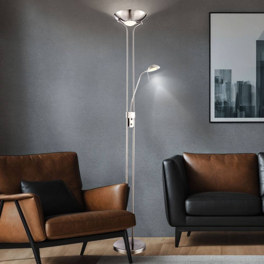 Deckenfluter LED Stehlampe dimmbar Wohnzimmerlampe Standlampe mit Leselampe flexibel, 1x 16W 1x 1440lm, 1x 4,5W 1x 360lm warmweiß, DxH 25,5x180 cm