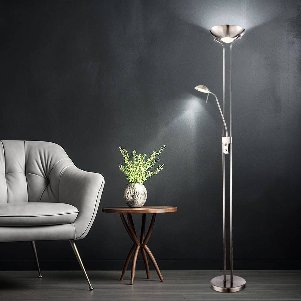 Deckenfluter dimmbar Leselampe flexibel Wohnzimmerlampe LED Stehlampe Standlampe, 1x 16W 1x 1440lm , 1x 4,5W 1x 360lm warmweiß, DxH 25,5x180 cm