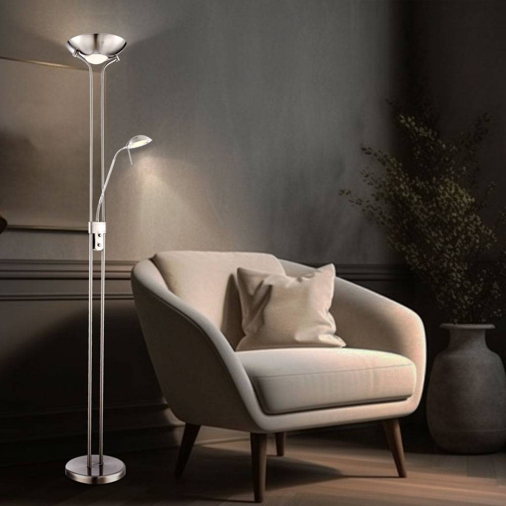 Deckenfluter dimmbar Leselampe flexibel Wohnzimmerlampe LED Stehlampe Standlampe, 1x 16W 1x 1440lm , 1x 4,5W 1x 360lm warmweiß, DxH 25,5x180 cm