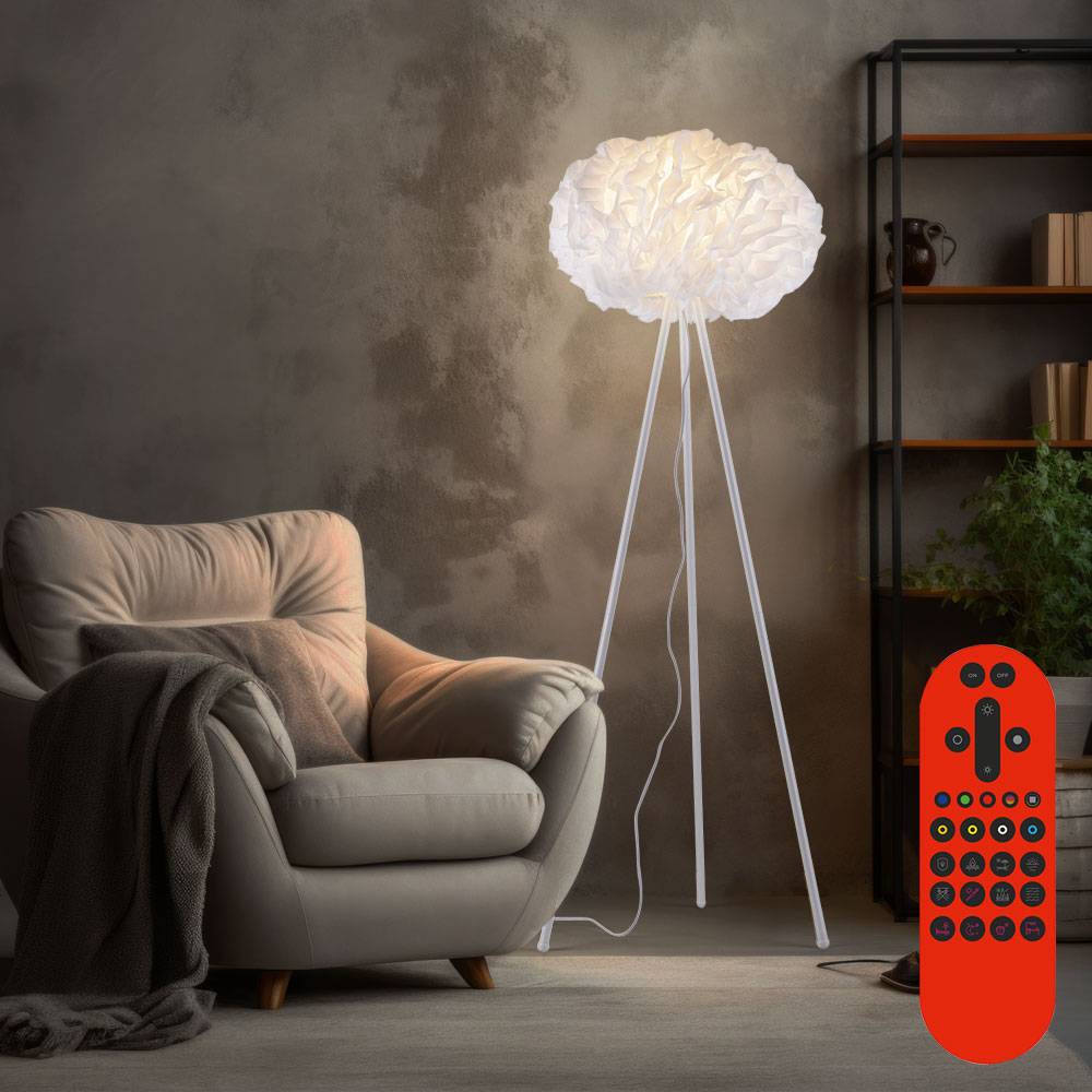 Stehleuchte dimmbar mit Fernbedienung weiß Standleuchte App RGB Farbwechsel, Metall Stoff, 1x 10W 810lm warmweiß-kaltweiß, DxH 46,5x140 cm