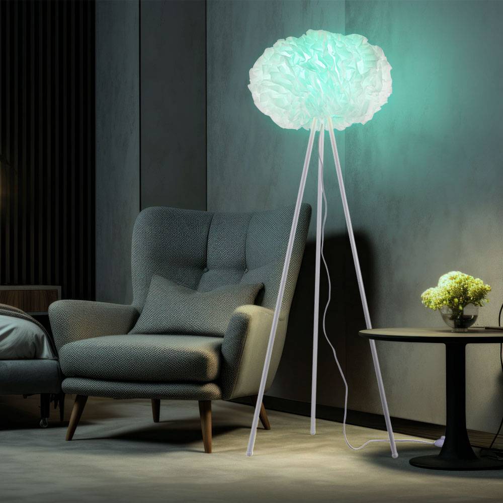 Stehleuchte dimmbar mit Fernbedienung weiß Standleuchte App RGB Farbwechsel, Metall Stoff, 1x 10W 810lm warmweiß-kaltweiß, DxH 46,5x140 cm