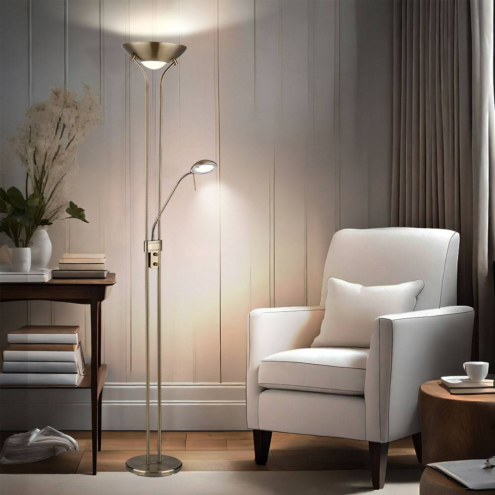 LED Stehlampe dimmbar Leselampe flexibel Wohnzimmerlampe Deckenfluter Standlampe, 1x 16W 1x 1440lm, 1x 4,5W 1x 360lm warmweiß, DxH 25,5x180 cm