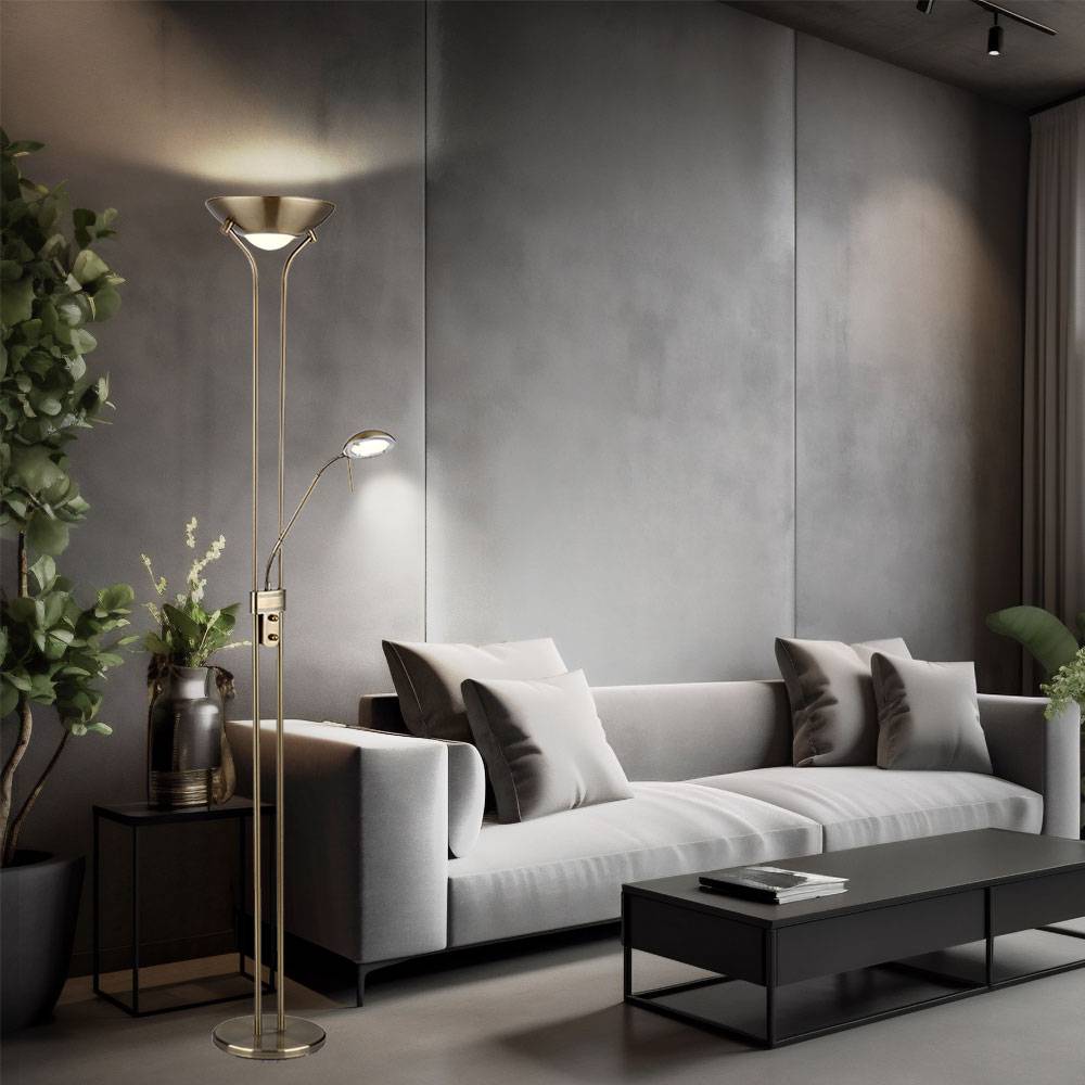 LED Stehlampe dimmbar Leselampe flexibel Wohnzimmerlampe Deckenfluter Standlampe, 1x 16W 1x 1440lm, 1x 4,5W 1x 360lm warmweiß, DxH 25,5x180 cm