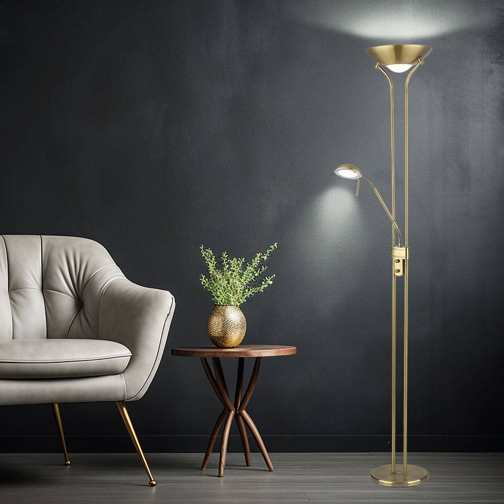 LED Stehlampe dimmbar Leselampe flexibel Wohnzimmerlampe Deckenfluter Standlampe, 1x 16W 1x 1440lm, 1x 4,5W 1x 360lm warmweiß, DxH 25,5x180 cm