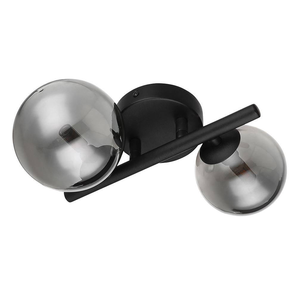 LED Wandleuchte Schlafzimmerlampe Wandlampe Flurleuchte Metall Glas schwarz rauch, 2x G9, 2x 80lm, 3000K warmweiß, H 12,5 cm