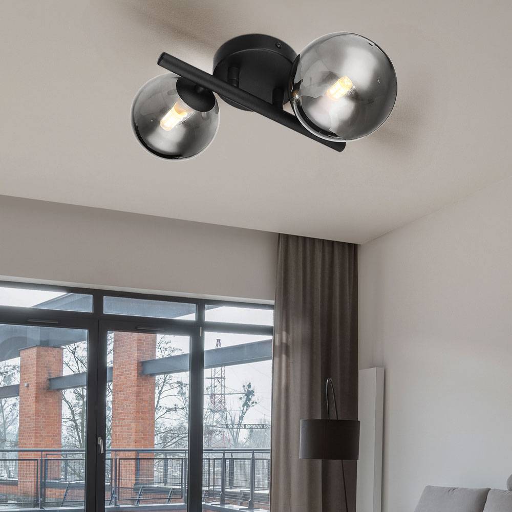 LED Wandleuchte Schlafzimmerlampe Wandlampe Flurleuchte Metall Glas schwarz rauch, 2x G9, 2x 80lm, 3000K warmweiß, H 12,5 cm