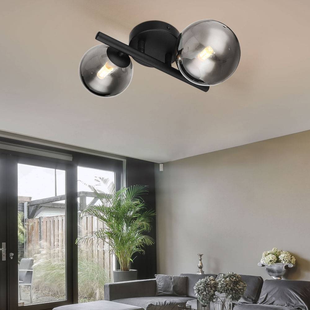 Wandlampe LED Wandleuchte Wohnzimmerlampe Flurleuchte Metall Glas schwarz rauch, 2x G9, 2x 80lm, 3000K warmweiß, H 12,5 cm