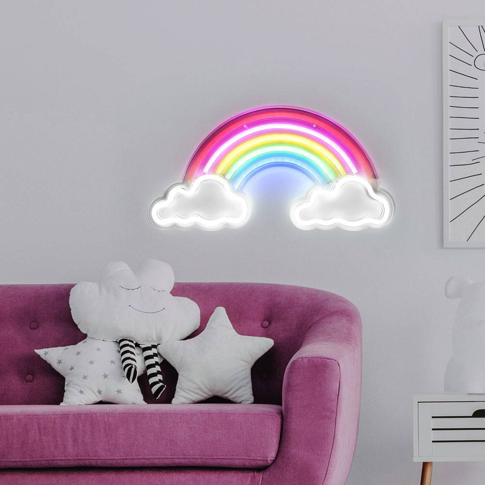 LED Wandleuchte Regenbogenlampe Dekoleuchte Kinderzimmerlampe, USB Kabel ON/OFF Schalter, Kunststoff opal klar, L 40 cm